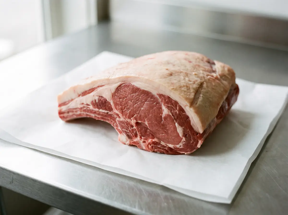 A bone-in lamb shoulder roast on butcher paper.