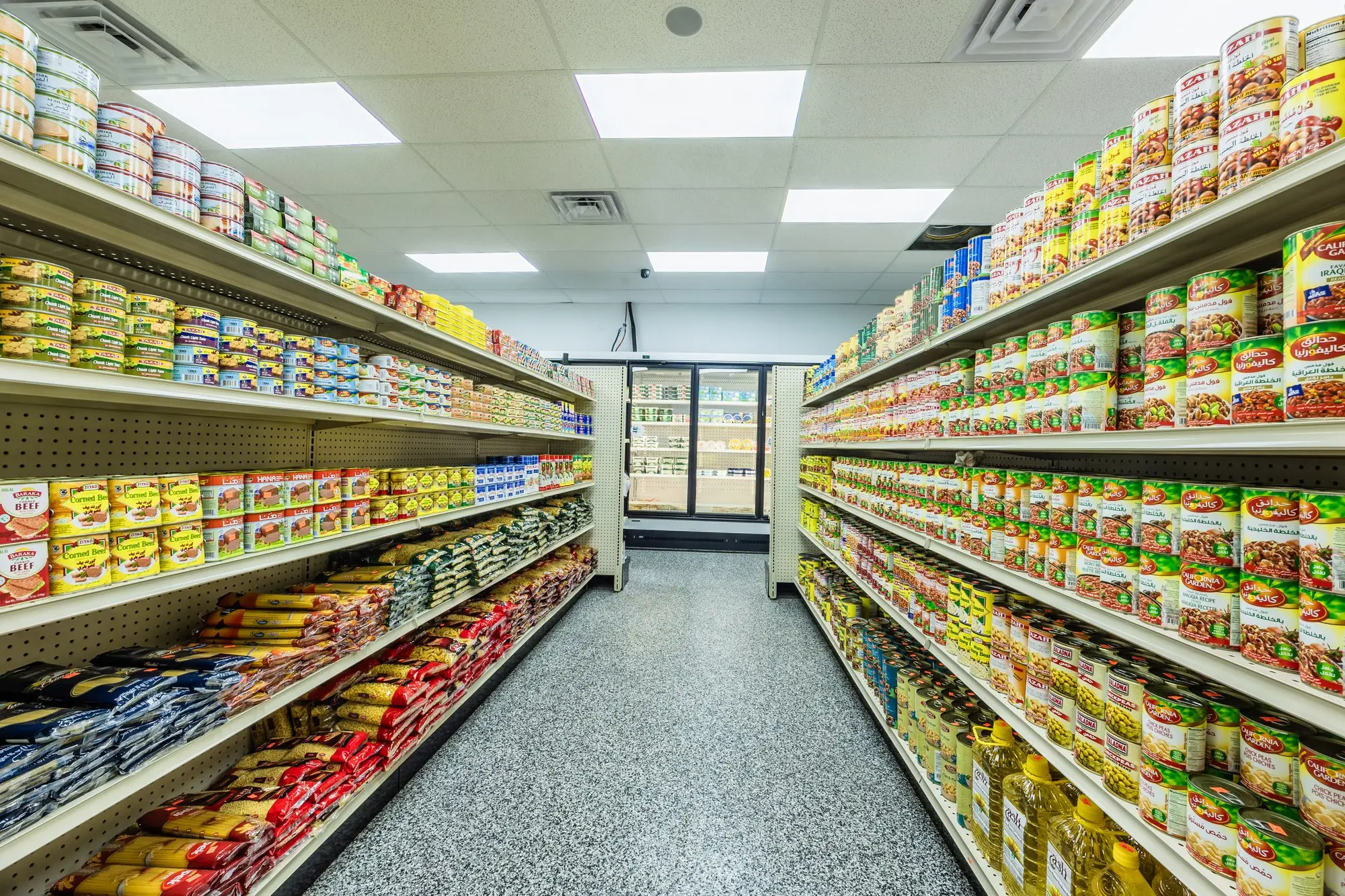 The canned goods and pantry aisle at ZAMZAM.